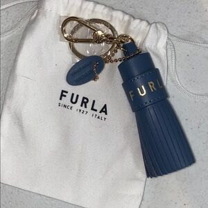Furla Blue Tassel Bag Charm/ Keychain with Gold Details